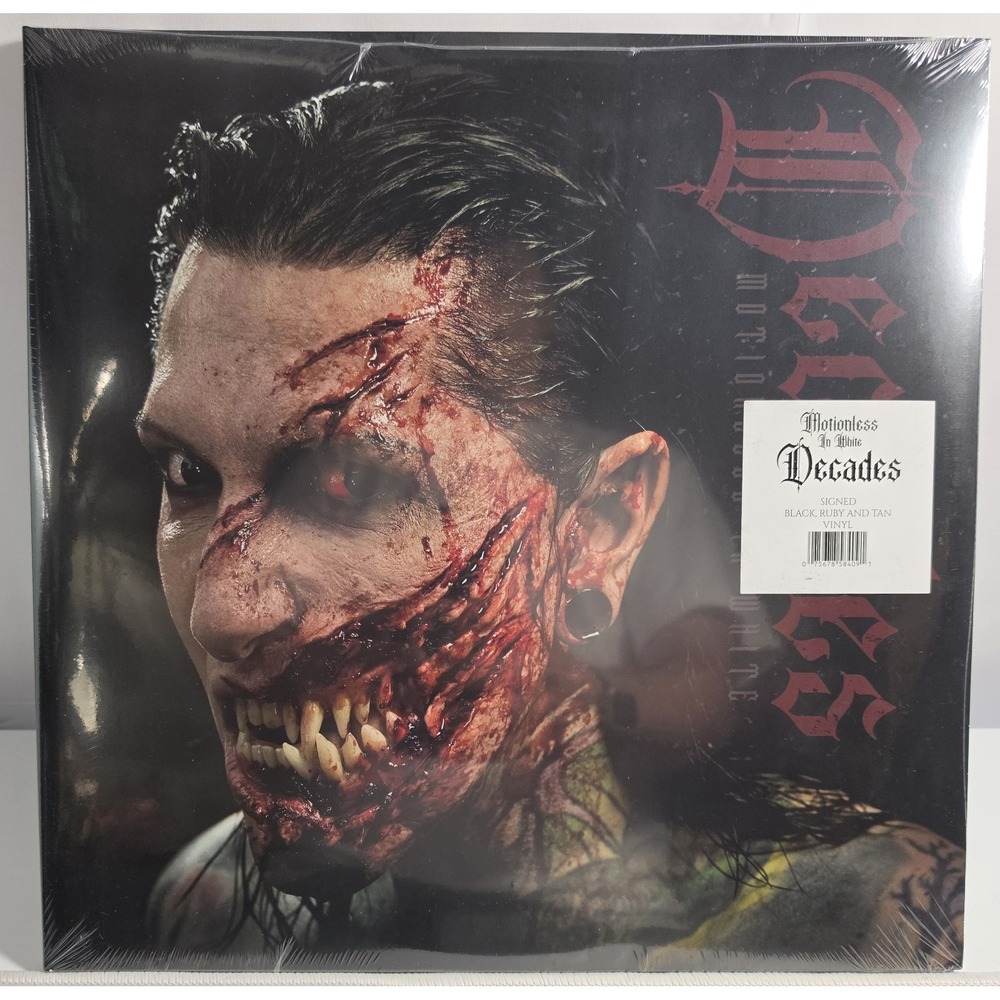 Motionless In White Decades Dark Cover Black Ruby Tan SIGNED Card New